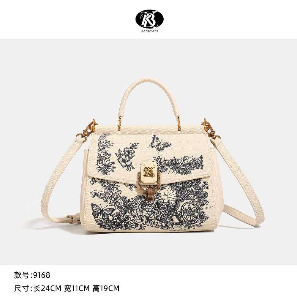 Fashion Embroidered High-End Handbag for Women 2025KB New Versatile Lock Shoulder Crossbody Bag