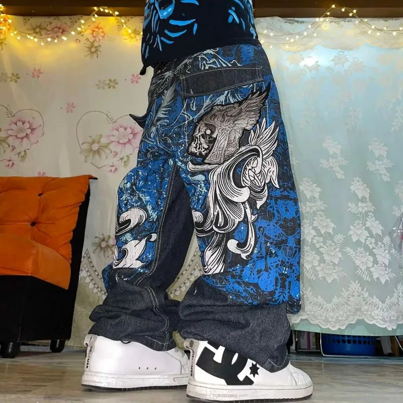 American Fashion Trend Super Character Printed Baggy Jeans Men Y2K Street Harajuku Retro High Waist Wide Leg Pants 250609