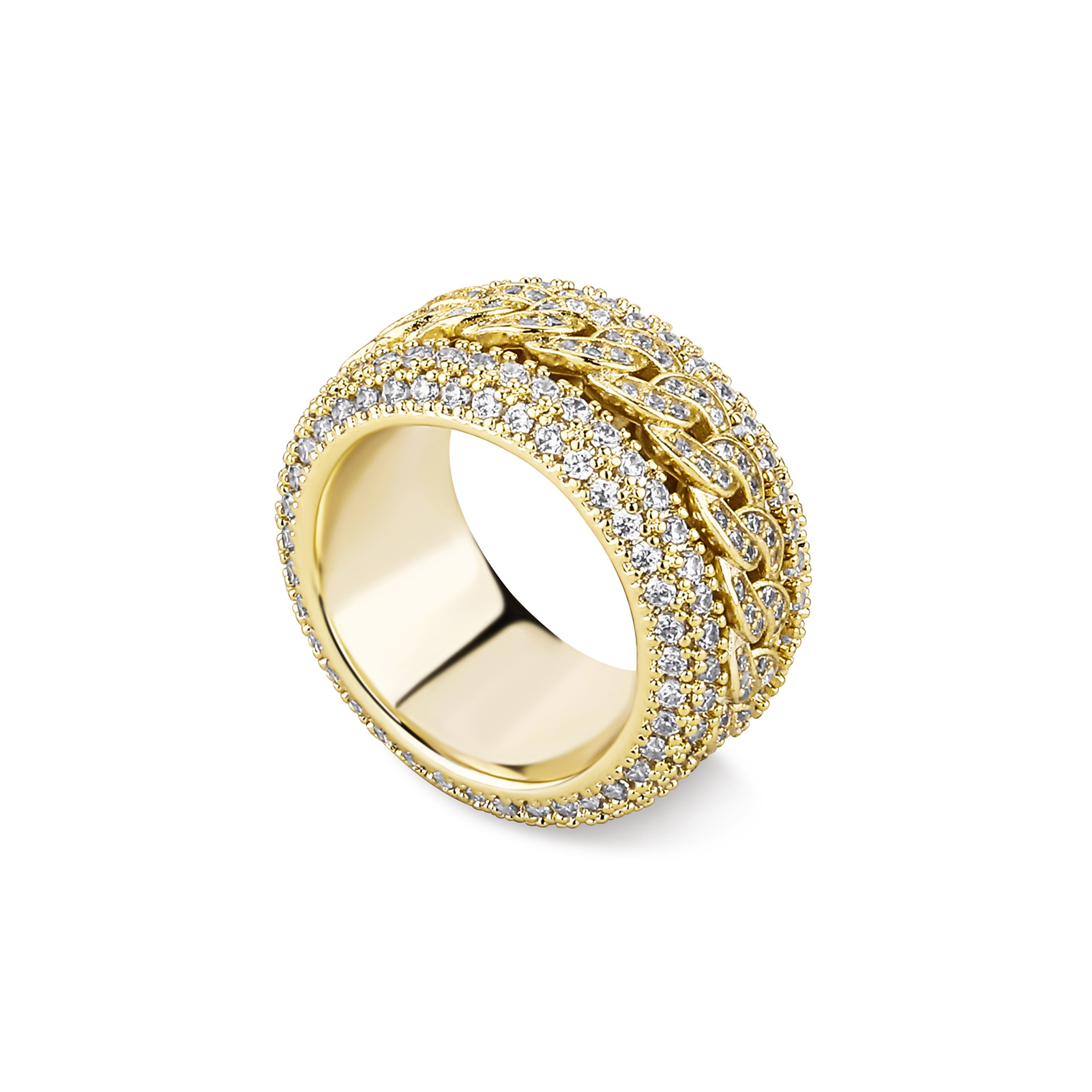 2025 Choucong Hip Hop Link Chain Wedding Rings Vintage Jewelry 18K White Gold Fill Pave White 5A Cubic Zircon CZ Diamond Guba Handmade Women Men Rotat