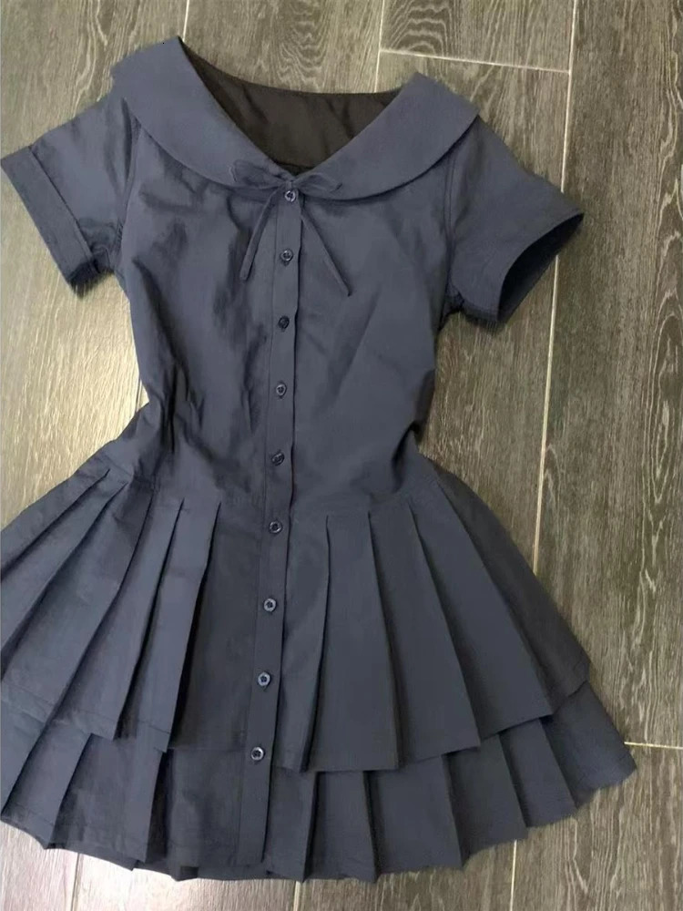 Vintage Casual Short Sleeve Dress Summer Elegant Lapel Thin Retro Dresses Women High Street n Slim Brief Clothing 250611