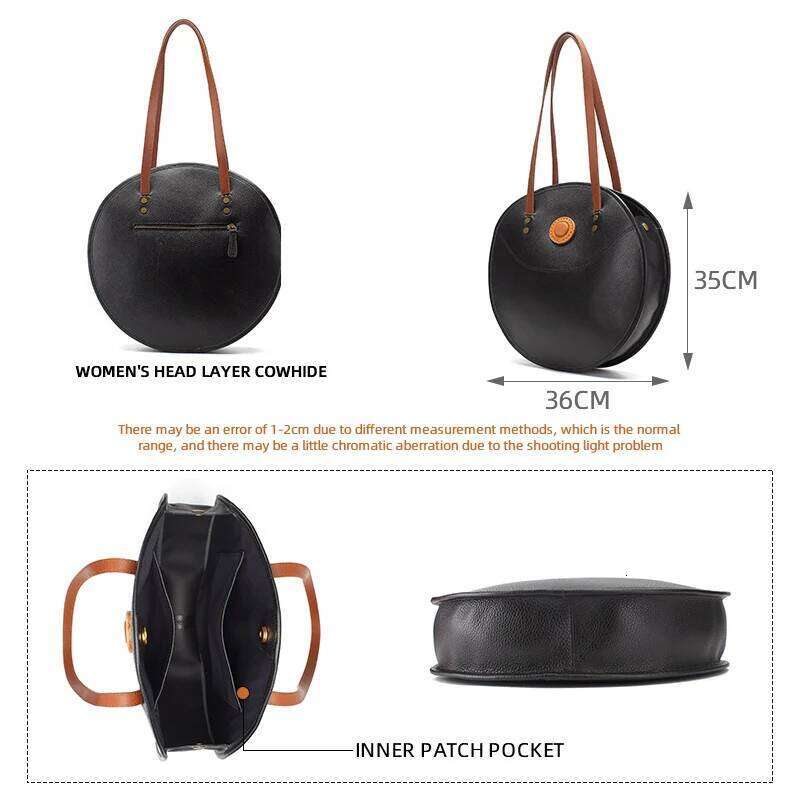 Fashion 2022 New First Layer Cowhide Women's to Work Commuting Leisure Shopping Large-capacity Round Bags