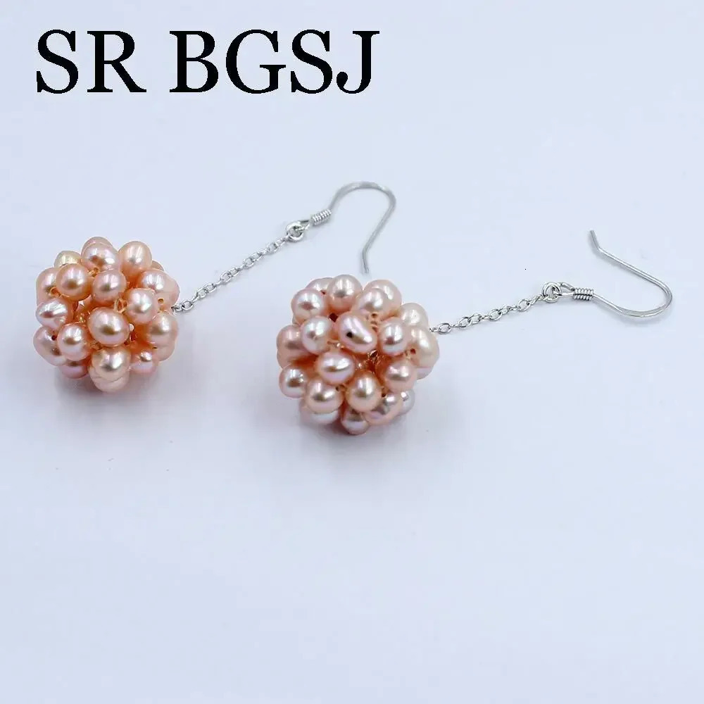 18-20mm Nice Real Natural Freshwater Pearl Contexture Ball Women Jewelry Dangle Earrings 250610