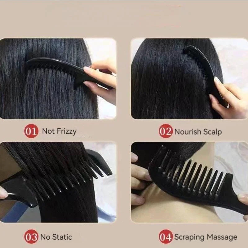 Natural Black Buffalo Ox Horn Comb Handmade Anti-Static Tooth Portable Massage Hair Combs 250612