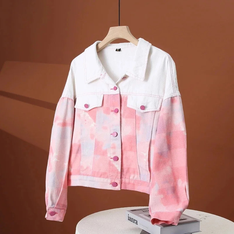 Women Denim Jacket Spring Autumn Korean Loose Short Long-Sleeved Color block Cowboy Windbreaker Female Outerwear 250609