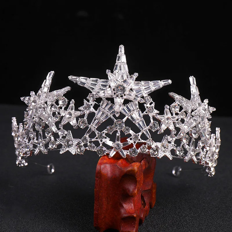 Baroque Sparkling Crystal Star Bridal Tiaras Crown Big Rhinestone Pageant Diadema Bride Headband Wedding Hair Accessories 250610