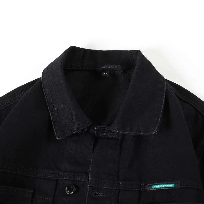 American Vintage Mens Black Workwear Denim Jacket Oversized Notched Lapel Casual Coat SpringFall Plus Size 100kg Wear 250614