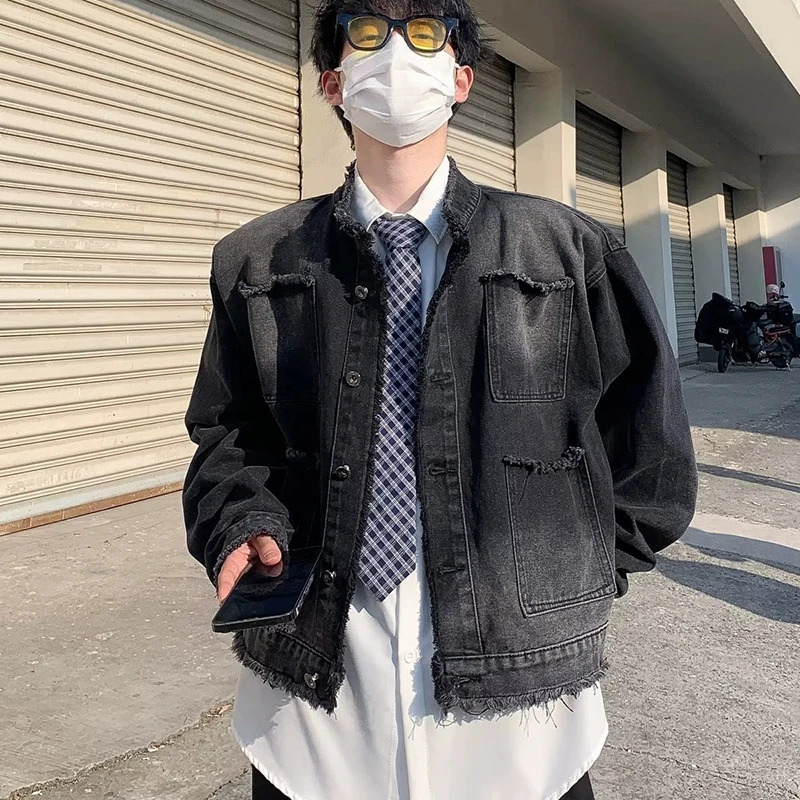 Vintage Denim Jacket Trendy Mens Short Spring Autumn Hair n Fashion Casual Bomber Street Jeans Outerwear 250614