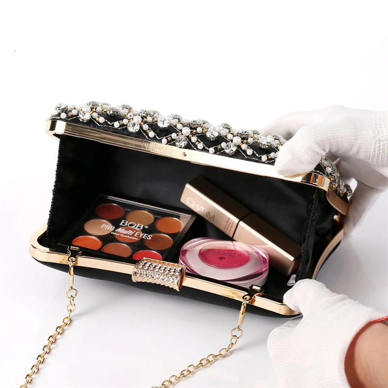 Gorgeous Crystal Pearl Beading Clutch Purse Womens Luxury Evening Bags Black Champagne American Fashion Wedding Party Handbag 250614