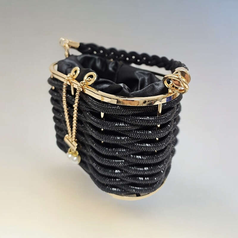 Hollow Rhinestone Metal Shiny Basket Birdcage Banquet Bucket Handheld Crossbody Bag