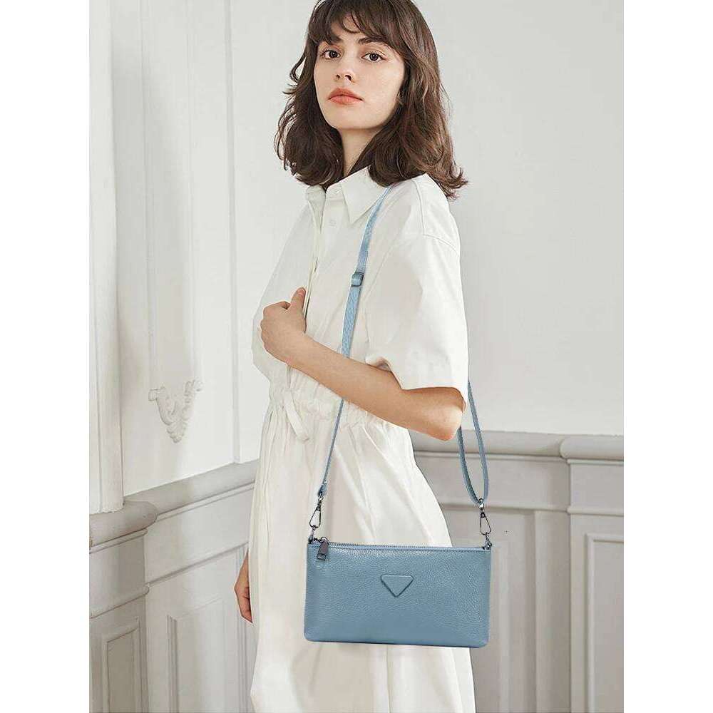 Zency Genuine Leather Small Summer Handbag Solid Color Shoulder Clutch With 2 Straps Zip Purse For Women