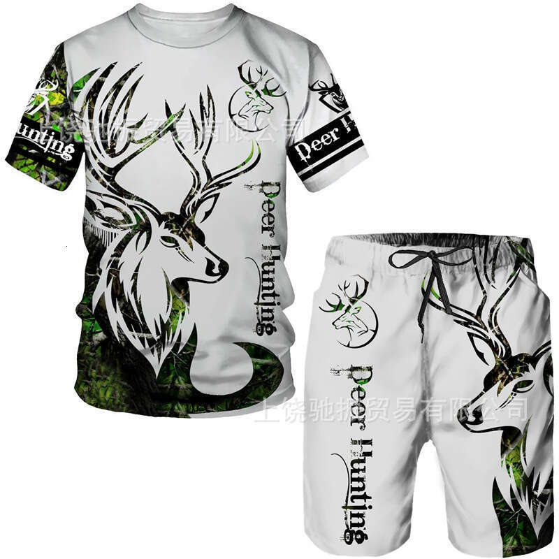 24 T-Shirt 3D Digital Print Lion Tiger Pattern Men's Casual Sports Set