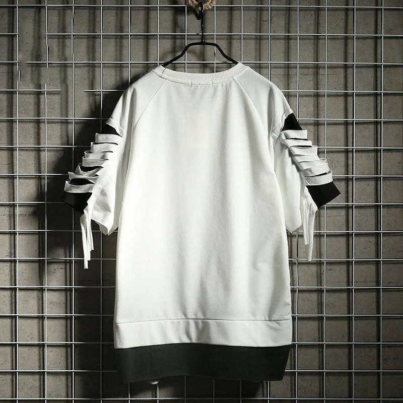 Oversized T Shirt Streetwear Ripped Hole Vintage Hip Hop T Shirt False two Loose Short sleeve Summer 250614