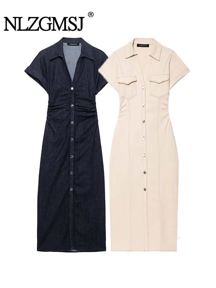 NLZGMSJ 2025 Spring Sleeveless Denim Midi Dress Women Button Long Dress Woman Dresses for Women Streetwear Basic Casual Dress 250609