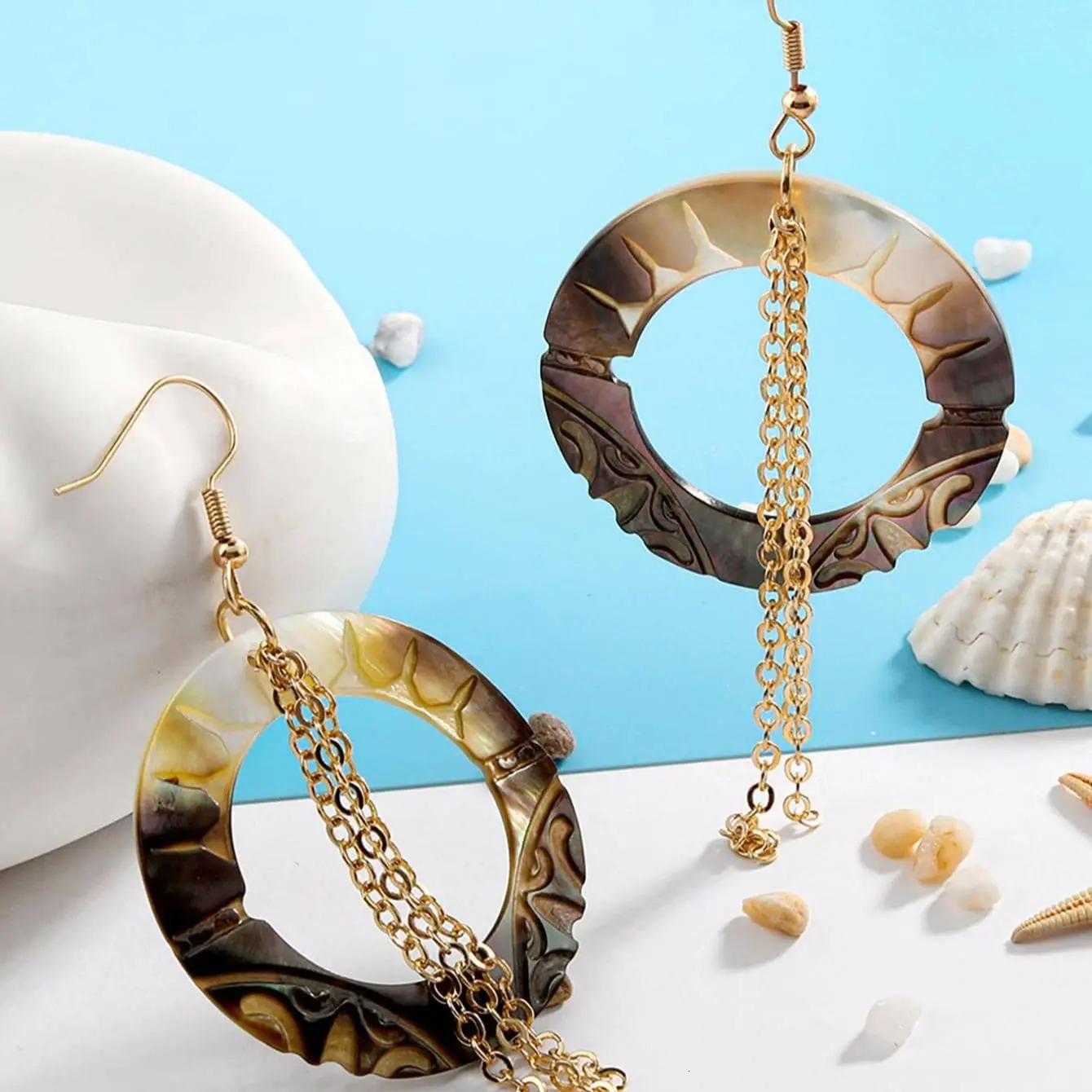 Hawaiian Natural Black Mother of Pearl Shell Hollow Earrings Necklace Samoan Flower Beach Turtle Island Jewelry 250610