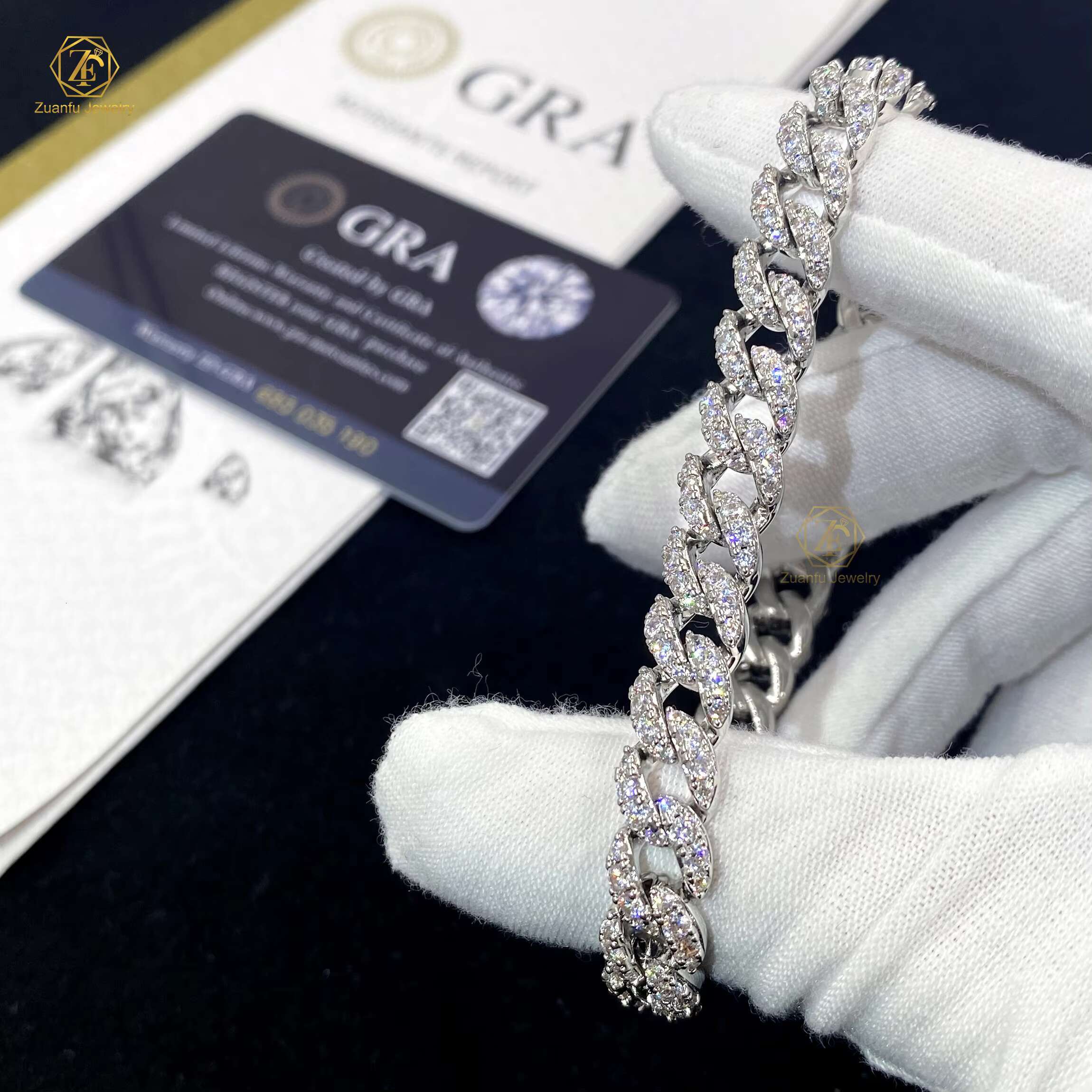 Solid 925 Silver Hiphop Jewelry 6mm 8mm Single Row Moissanite Cuban Bracelet VVS Gra Moissanite Miami Cuban Chain