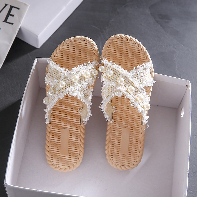 Style women's outdoor slippers summer fashion pearl flat sandals anti slip beach shoes designer sandals women's beach sandals