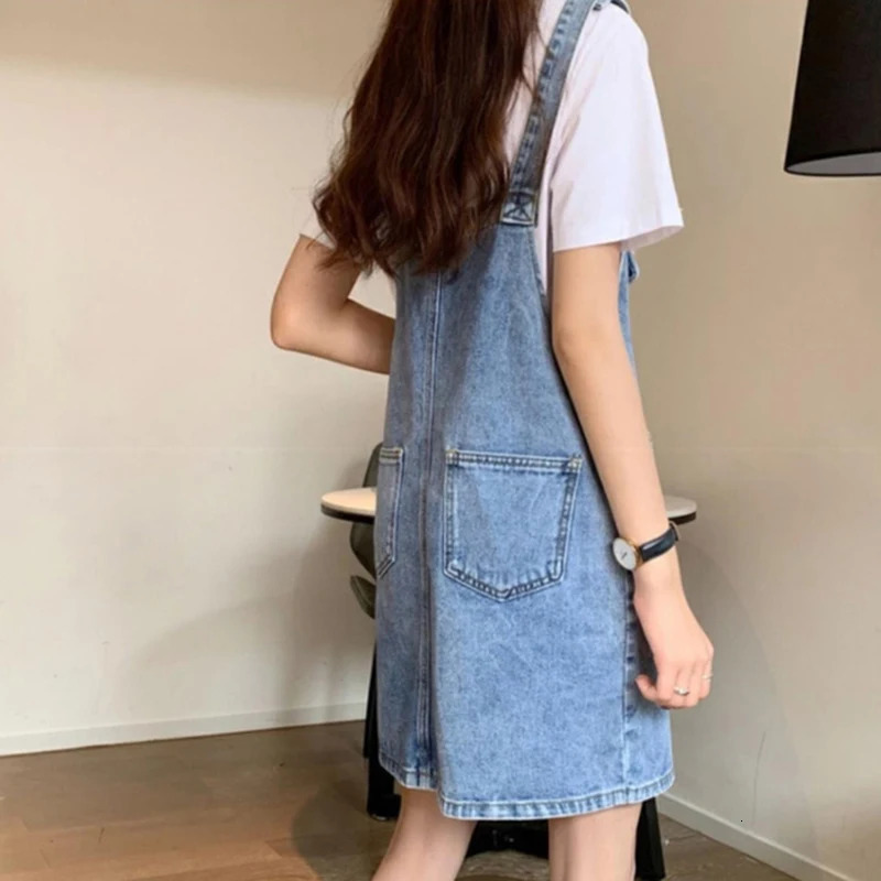 Rimocy Summer Denim Overall Dress Women Korean Sleeveless Jeans Dresses Female Casual Loose Spaghetti Strap Mini Dress 250609
