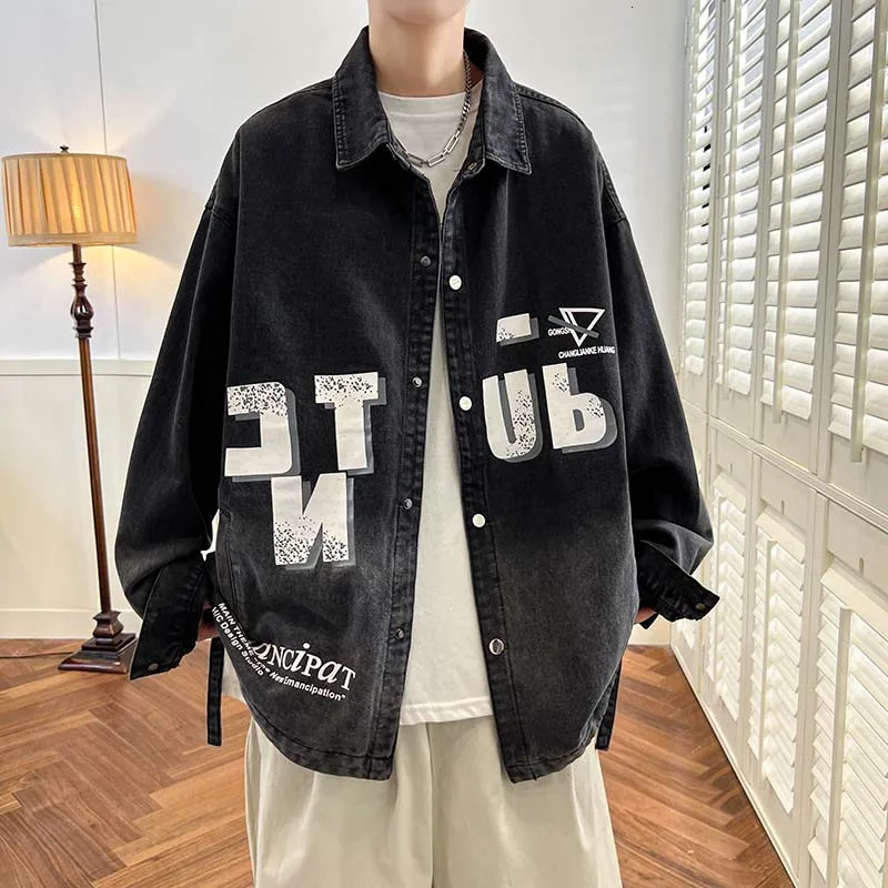 Mens Casual Cotton Denim Jackets Spring Autumn Hip Hop Streetwear Fashion Printed Top Jeans Youth Shirts Coat Clothing 250614
