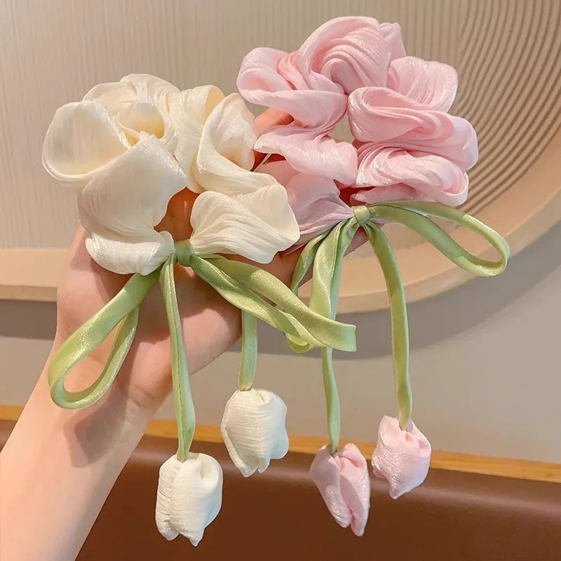 Cute Tulip Flower Large Intestine Scrunchie For Girls Sweet Hair Ornament Headband Hair Band Hair Tie Fashion Hair Accessories 250610