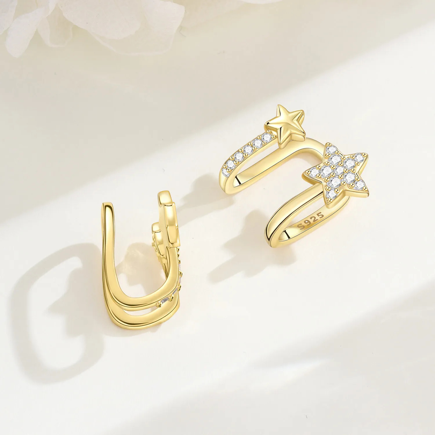 CYCUFF 2025 S925 Sterling Silver Golden Star U Star Ear Clip Earrings Original for Women Earrings Birthday Gift Fine Jewelry 250610