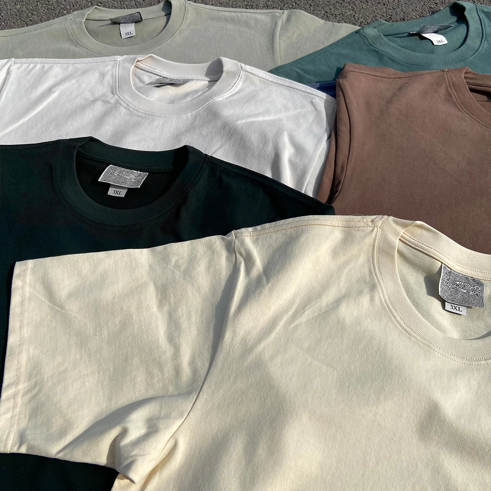 330 Grams Heavy Solid Color Simple Short-sleeved T-shirt Summer Mens and Womens Low Saturation Loose Half-sleeves 250609