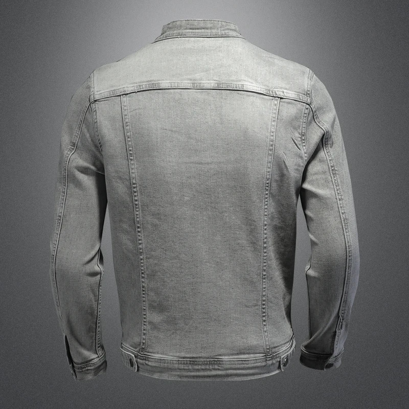 Men Moto Biker Streetwear Denim Jackets Vintage Gray Bomber Jacket Outerwear Male Casual Cotton Stand Collar Coats 250614