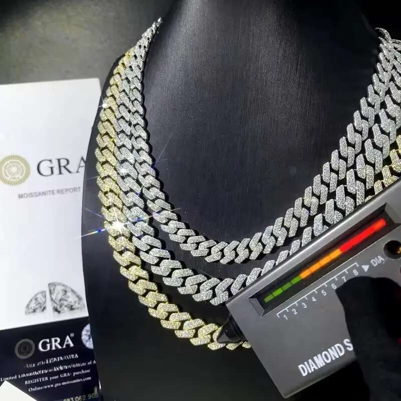 fashion Cuban chain bracelet designer necklace sterg sier GRA Certificate hip hop 15mm double row iced out moissanite chains dia cuban link with box
