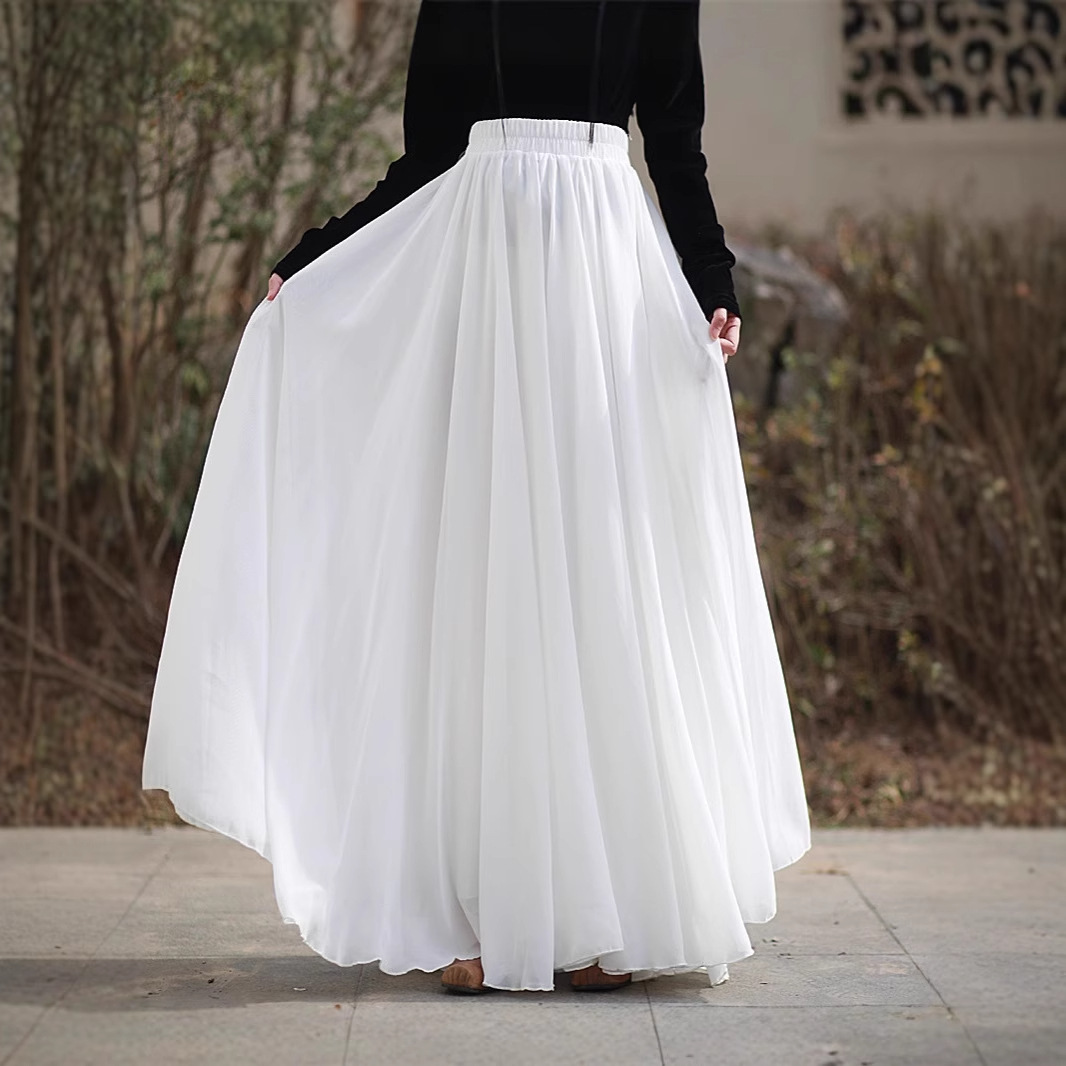 X120 New Summer Cool Wind Ultra-Large Swing Skirt Literary Style Three-Layer Chiffon Ultra-Long Tall Skirt
