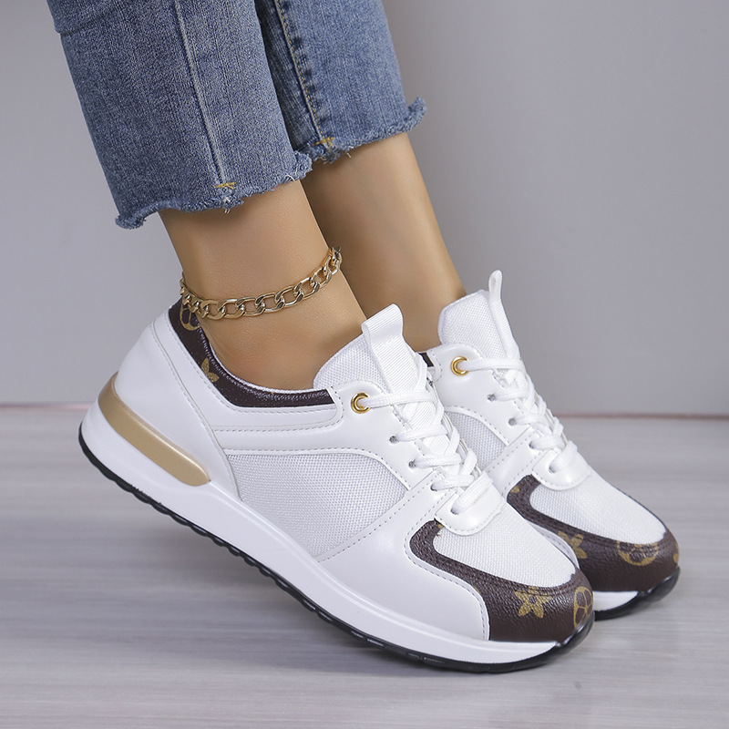 Fashion Plus Size 36-43 Print Unisex Sneakers 2025 New Design Round Toe Leather Upper Non Slip Lace Up Running Shoes Men Women White Black