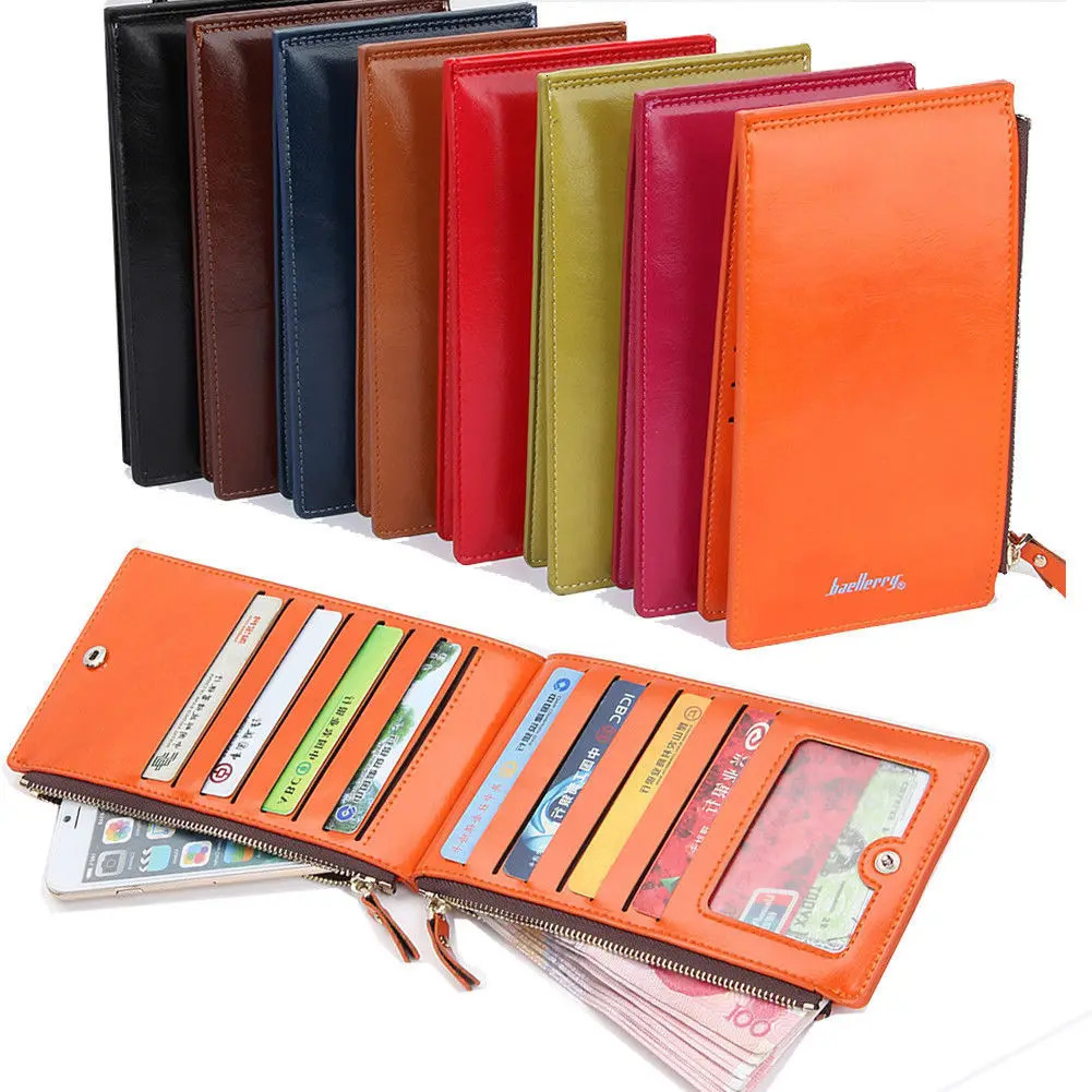 Women Long PU Leather Multi Card Organizer Wallet Credit Holder Thin Purse With Zipper Pocket Phone Handbag 250614