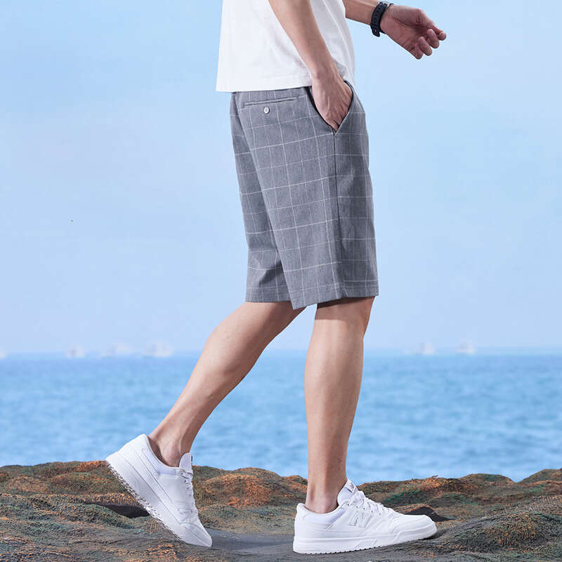 506 Men's Five-Point Thin Style Plaid Elastic Pants 2025 Summer New Straight Shorts Men