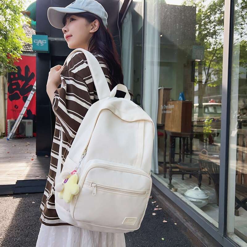 Large Capacity Women, Korean Style, Waterproof, Versatile, Suitable for Middle and High School College Students, Simple Solid Color Backpack with Acad