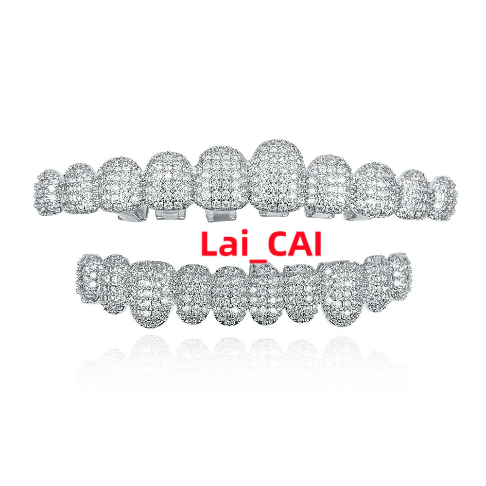 Custom 14K Gold Electroplated Silver Teeth Exaggerated Hip Hop Style Moissanite Jewelry with Diamond Brace Grillz