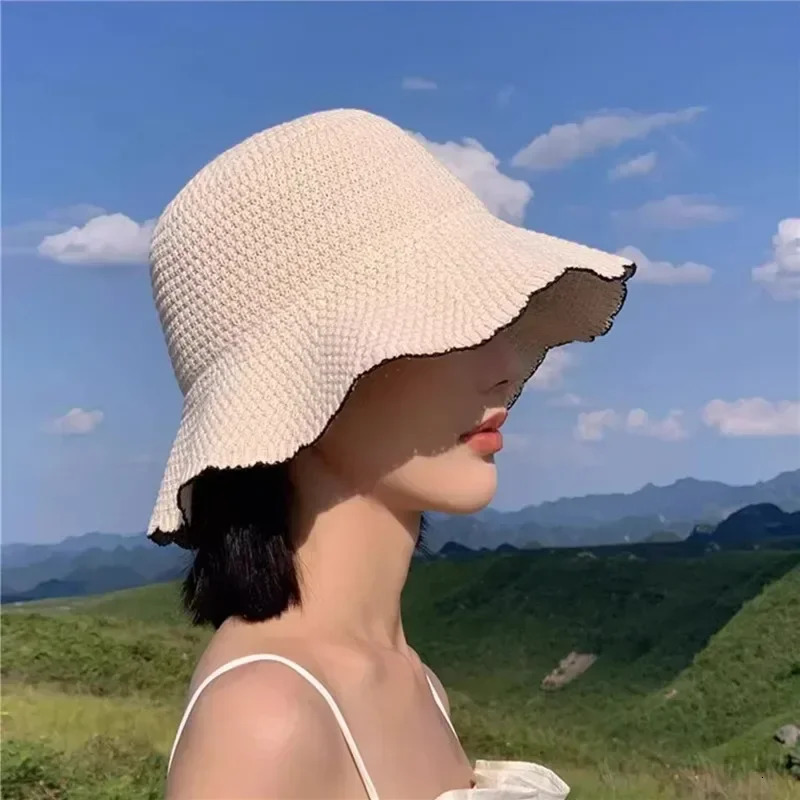 Japanese Lace Fisherman Hat Womens Summer Sunshade Basin Hat Korean Version Fashionable And Versatile Thin Knit Bucket Hat 250610