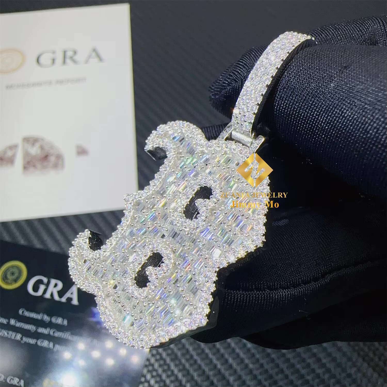 GRA Certificates Hip Hop Iced Out Fire Jewelry 925 Sterling Silver VVS1 Bagauette Moissanite Initial B Letter Pendant