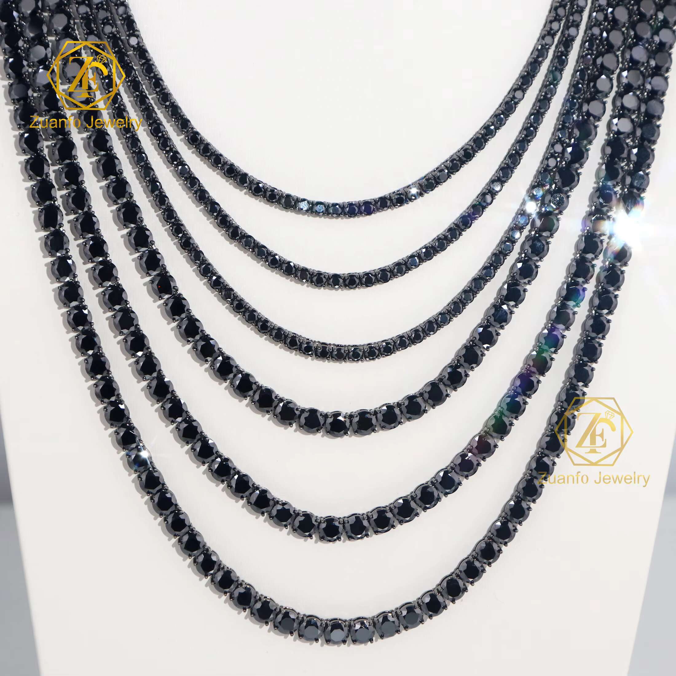 HipHop Style S925 Silver Jewelry VVS Black Moissanite Tennis Chain for Men Women Passes Diamond Tester Iced out Necklace
