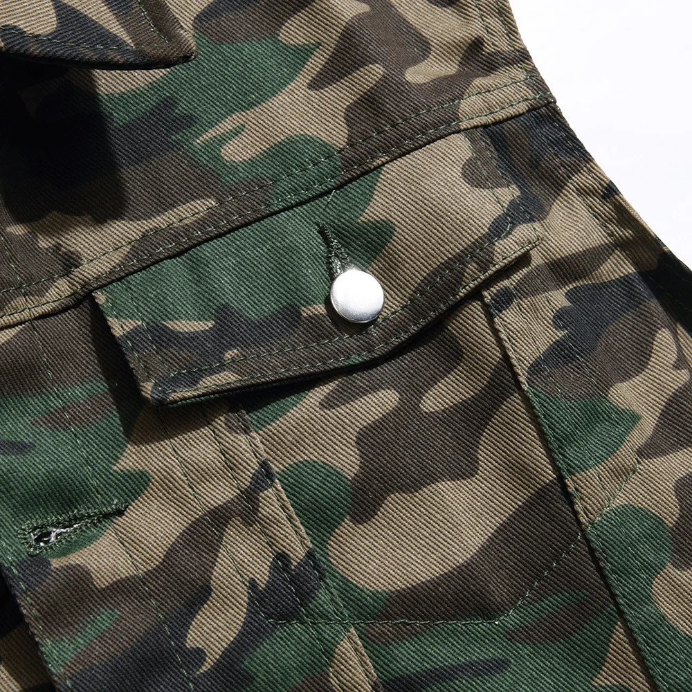 Men Camouflage Vest Sleeveless Cotton Denim Waistcoat Tank Top 250614