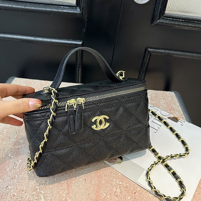 2025 Free Shipping Designer Luxury Women's New Handheld Makeup Box Bag Single Shoulder Cross Shoulder Diamond Grid Chain Handheld Bag white black
