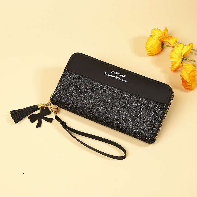 New Long Wallet Zipper Purse Korean Style Patchwork Color Block Handheld Phone Bag for Women