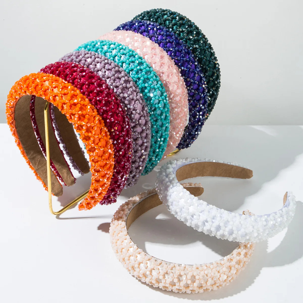 Full Diamond Hand-woven Beaded Headbands Crystal Grid Hair Accessories Women Trend Baroque Sponge Hairband Hair Band Headwear 250610