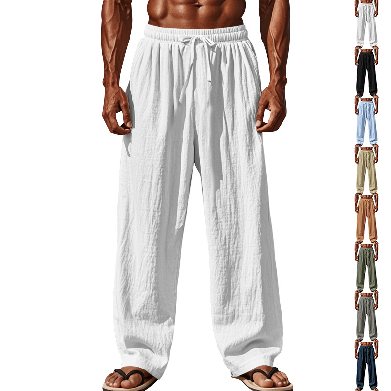 Designer sweatpants pants mens sweatpants New linen loose trousers for men, large-sized loose solid-color casual lace-up pants for men, European size 