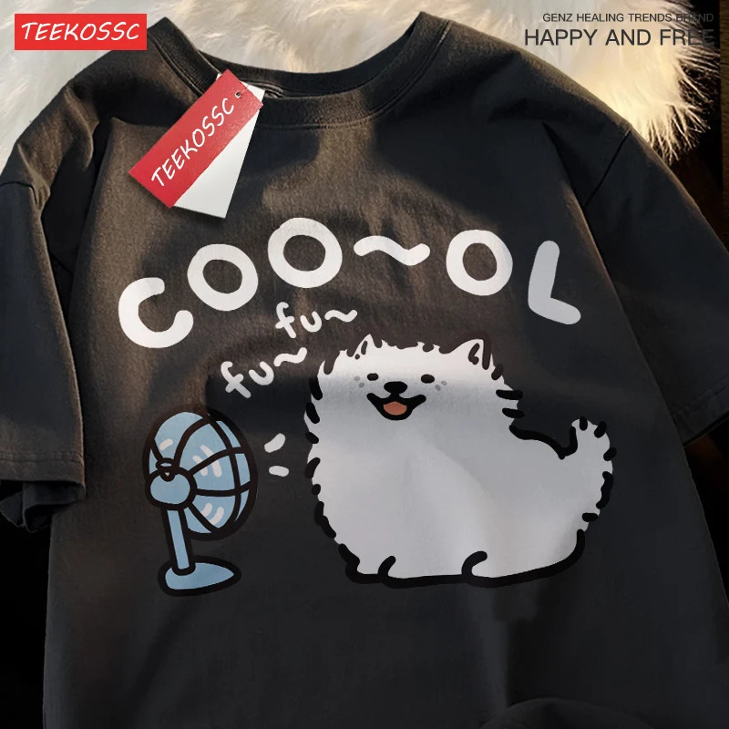 Samoye Blower Fan Cartoon Printing Man Tee Clothing Fitting Leisure T Shirt Leisure Youth Tee Shirt Cotton Funny Short Sleeved 250614