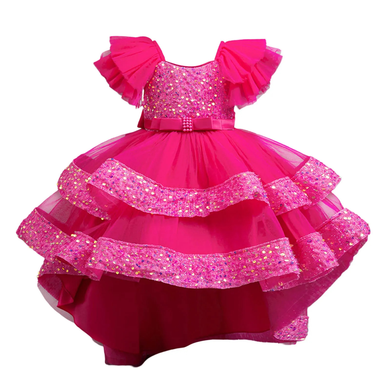 2025 Summer Sequin Bow Baby Girl Gown Birthday Party Wedding Dress for Girl Christmas Princess Evening Dresses Prom Kids Clothes 250614