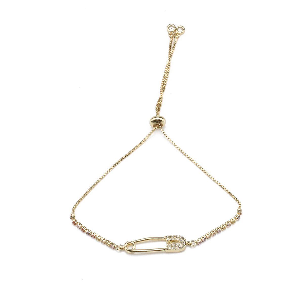 Cubic Zirconia Crystal Gold-plated Brass Safety Pin Charm Bracelet Women Red Cord Copper CZ Chain Adjustable Slide Jewelry Gift 250610
