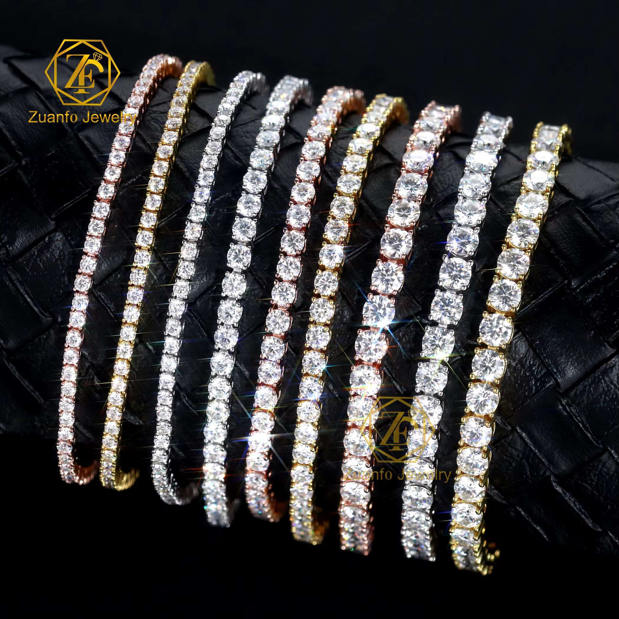 RTS 925 Silver Moissanite Tennis Chains 2mm-6.5mm Gold Plated Bracelets and Bangles Variety Sizes Available