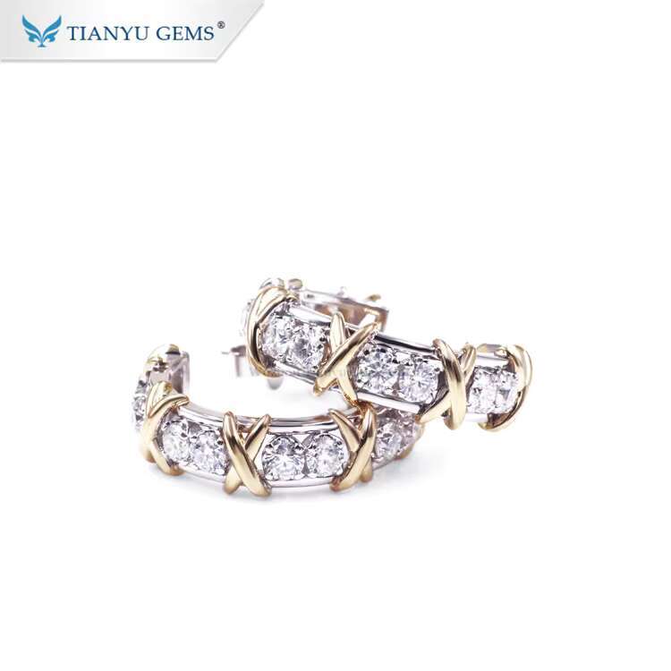 Tianyu Gems Customized Gold Hoop Earrings Set Womens 14K 18K 3mm Round Moissanite Solid Gold Luxury Chunky Hoop Earrings