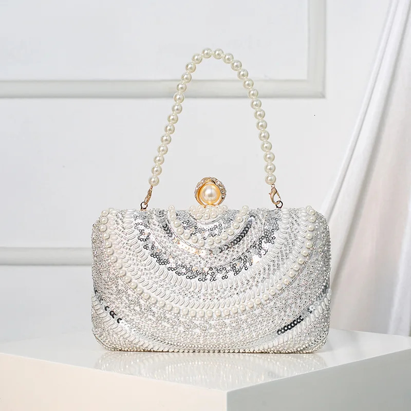 Cool Black Pearls Dinner Handbag Ladies Elegant Formal Dress Evening Bag Diamond Studded Wedding Party Purse Silver Champagne 250614