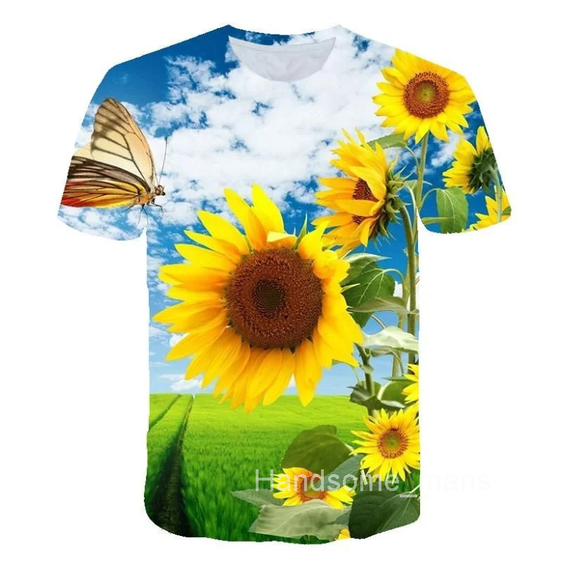 Fashion Sunflower T Shirt Men Women Hot Sale Summer 3d Print Flower T-shirt Street Tees Tops Oversized Short Sleevess Clothes