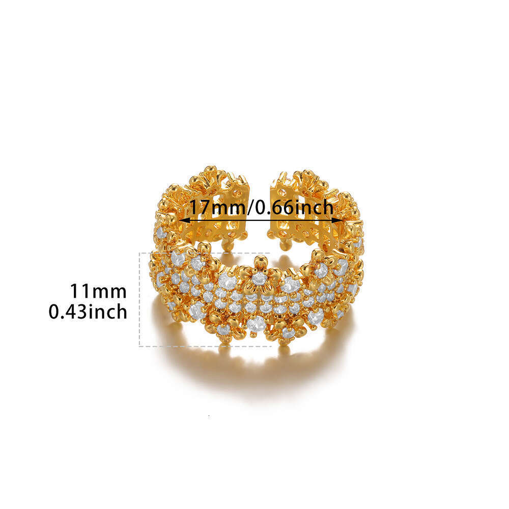 designer Minimalist INS Cold Style Heart-Shaped Zircon for Women, Simple and Unique Gold-Plated Open Ring Jewelry
