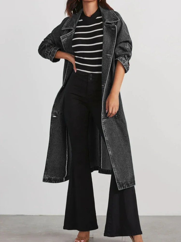 Blue Jeans Jacket Women Winter Jackets for Women Korean Fashion Vintage Black Coat Women Clothing Denim Oversized Belt 250609